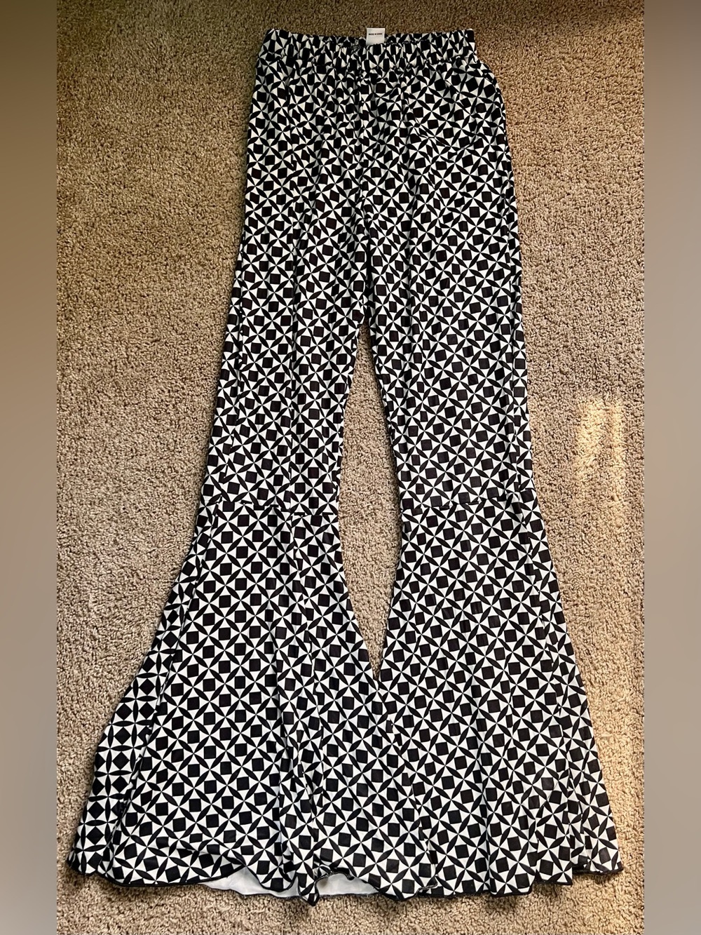 Black & White Geometric Bell Bottom Jumpsuit Pants